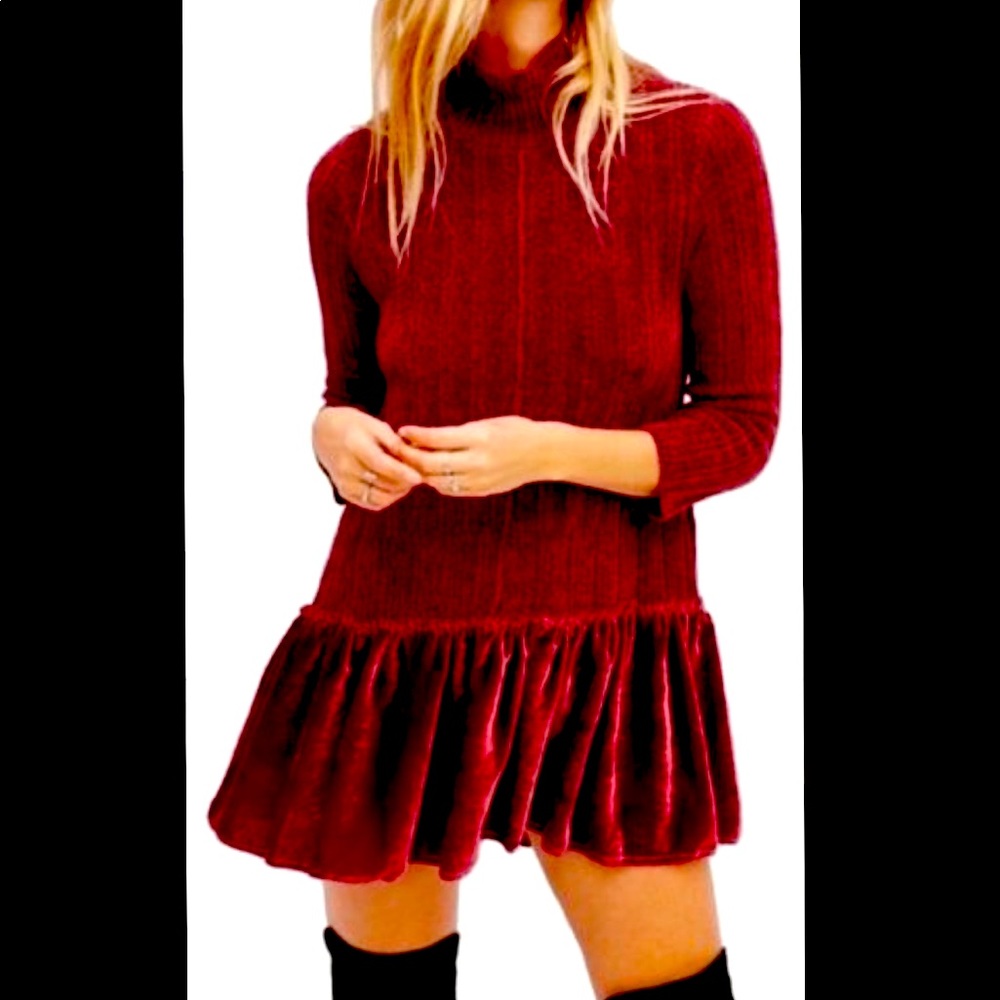 Free People Red Velvet Dame Flounce Midi Dress